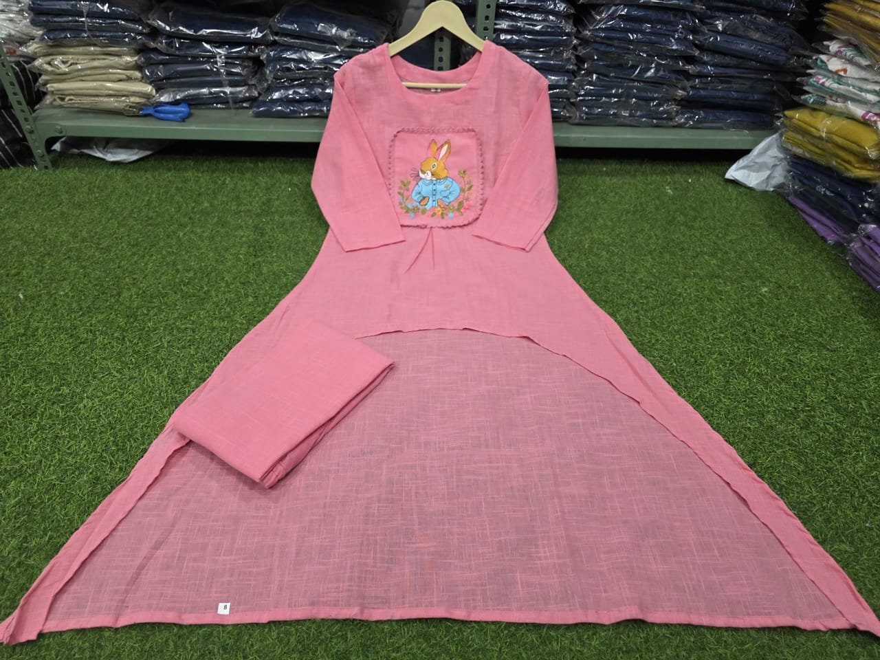 Pink Cotton Slub Embroidered Tunic Set